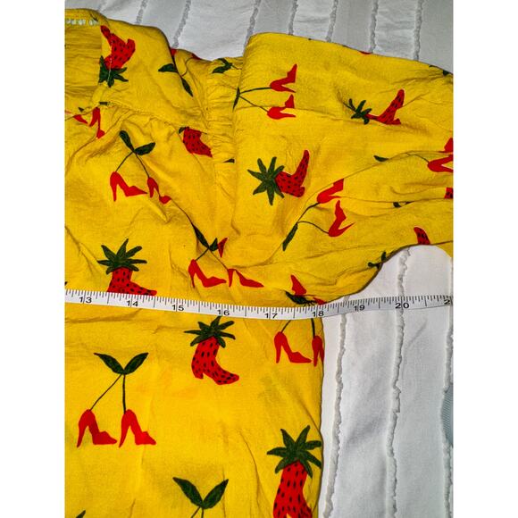 Anthropologie Button Down Front Tie Blouse Yellow Women’s 2 Festival Boho Fruit - Picture 16 of 16